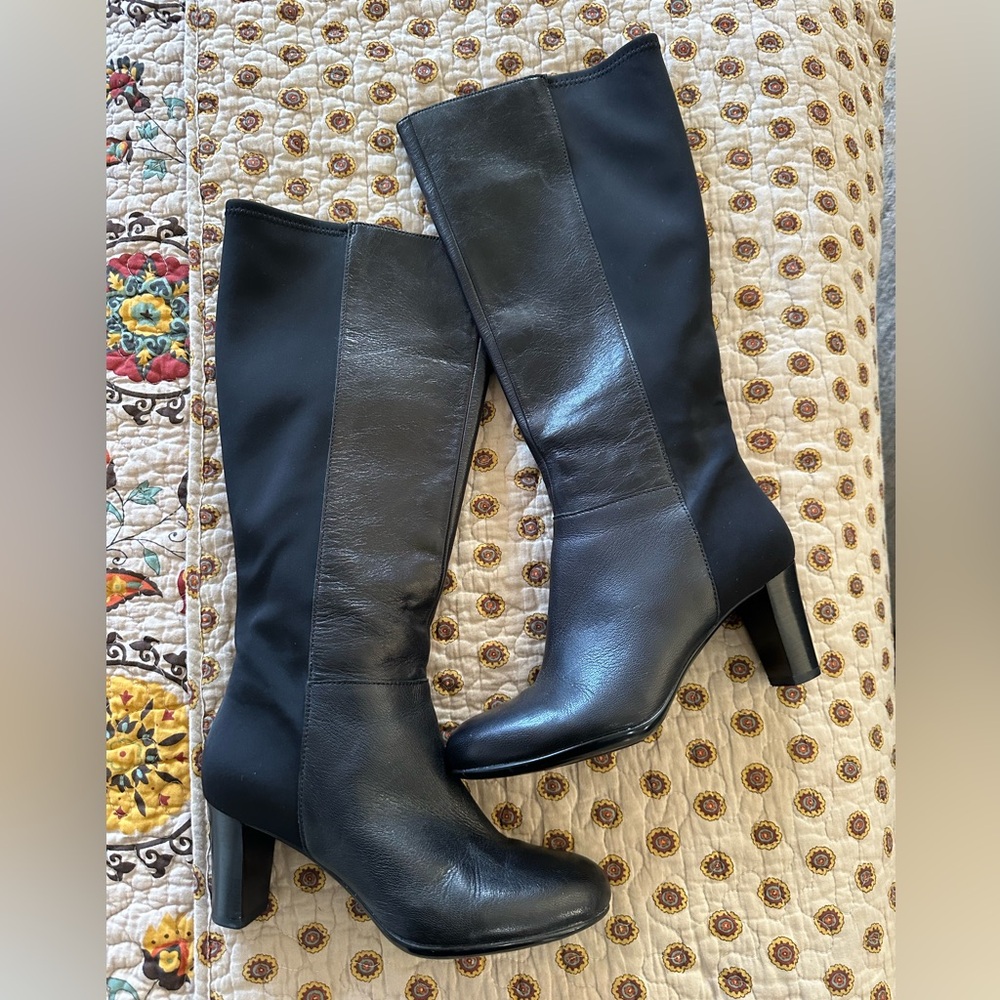 Clarks Black Leather and Stretch Knee Boots